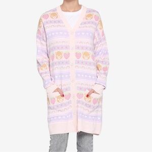 Hot Topic Pastel Teddy Bear & Strawberries Oversized Cardigan size Small